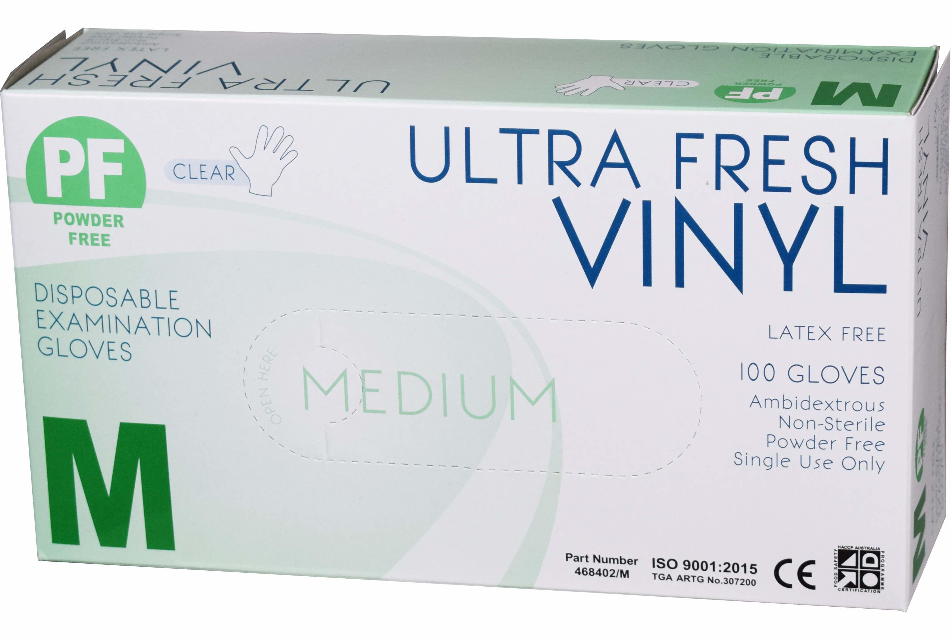 Ultrafresh Gloves Vinyl Powder Free Medium Clear, BOX 100