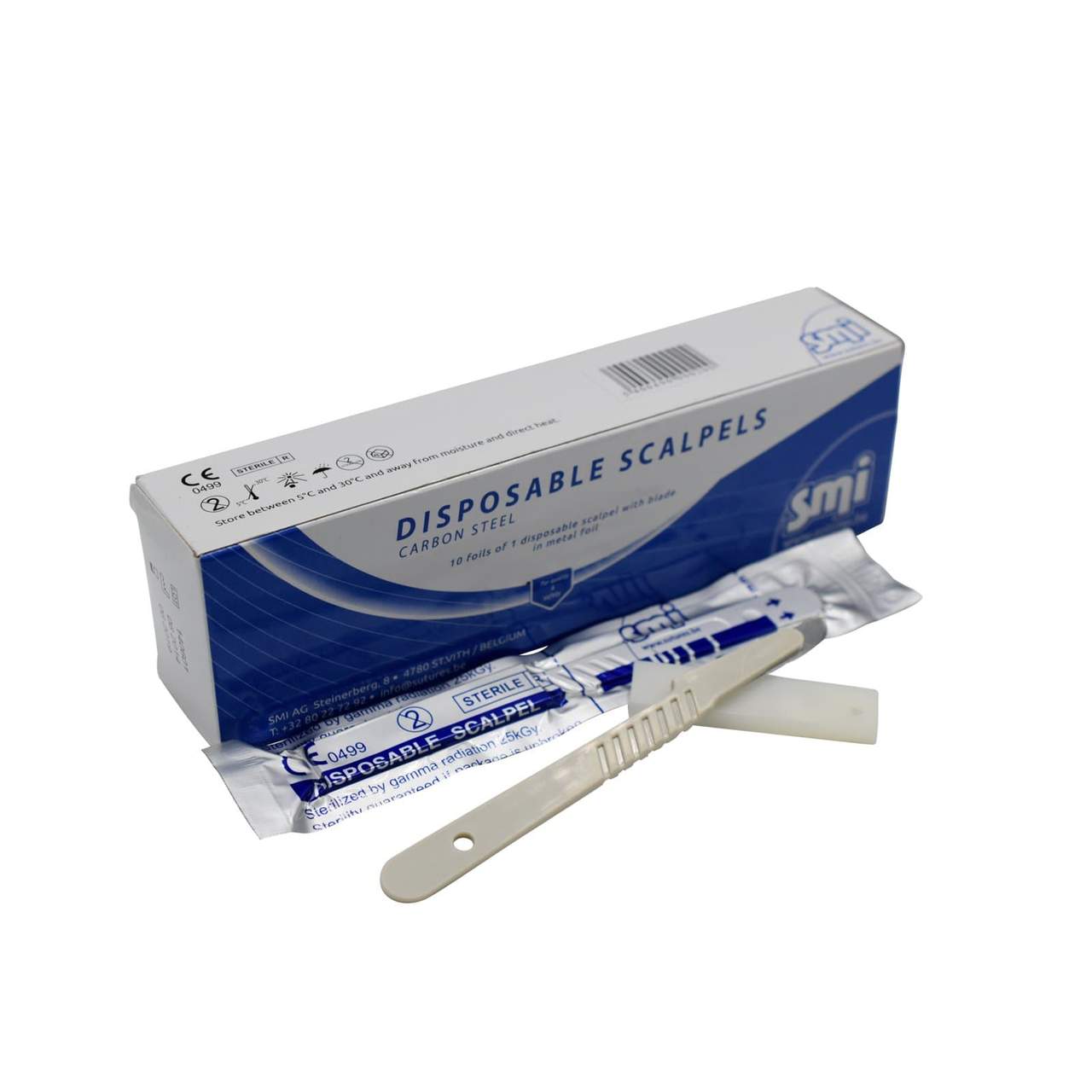 SMI DISPOSABLE SCALPELS WITH HANDLE SIZE 10 BOX 10