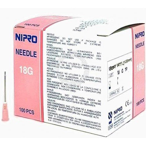 NIPRO NEEDLE 18Gx1 1/2" (38 mm) SHARP BOX 100