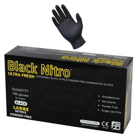 Gloves Black Nitro Nitrile Pf Small BOX 100