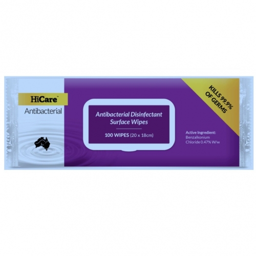HICARE ANTIBACTERIAL DISINFECTANT SURFACE WIPES, PKT 100