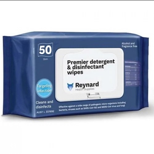 Premier Detergent & Disinfectant Wipes Reynard - Soft Pack (Tga Listed), PKT 50