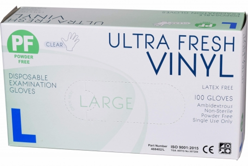 Ultrafresh Gloves Vinyl Powder Free Large Clear, BOX 100