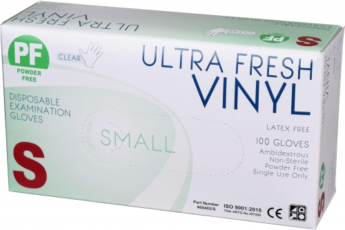 Ultrafresh Gloves Vinyl Powder Free Small Clear, BOX 100