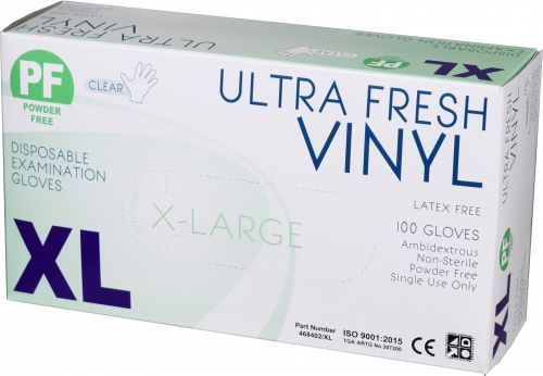 Ultrafresh Gloves Vinyl Powder Free X-Large Clear, BOX 100