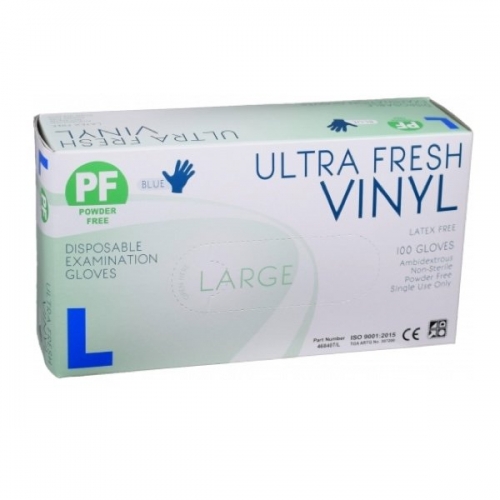 Ultrafresh Gloves Vinyl Powder Free Large Blue, BOX 100