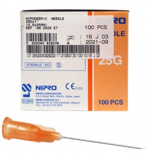 Nipro Needle 25g (0.5mm)X1" (25mm) BOX 100
