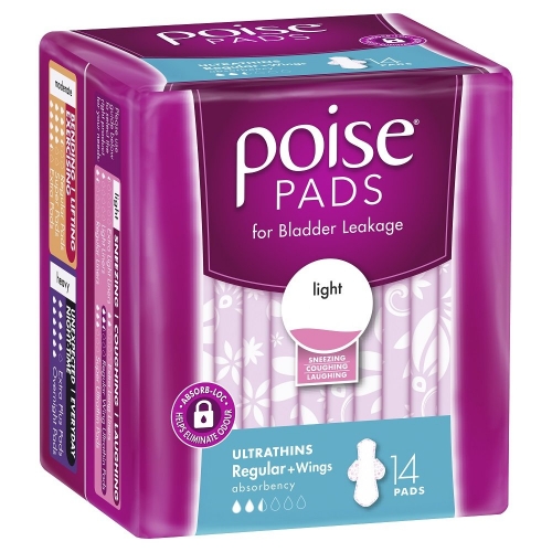 POISE REGULAR PADS ULTRA THIN W/WINGS 91856 PKT 14