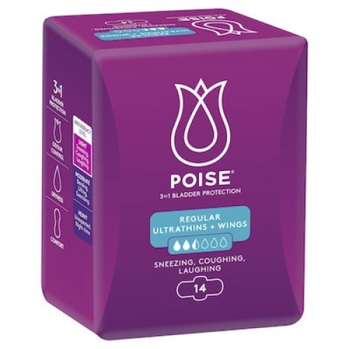 Poise Regular Pads Ultra Thin W/Wings 91856 PKT 14