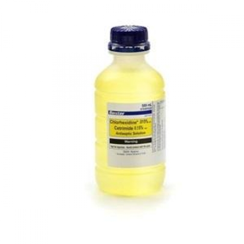 BAXTER CHLORHEXIDINE 0.015% CETRIMIDE 0.15% 500ML YELLOW ANTISEPTIC SOLUTION EAC