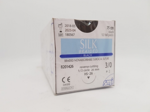 Suture Silk 3/0 Rc1/2 Hs26 75cm Black BOX 12