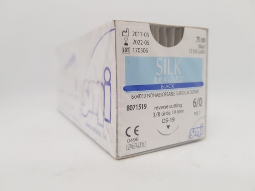 Suture Silk 6/0 Rc3/8 Ds19 75cm Black BOX 12