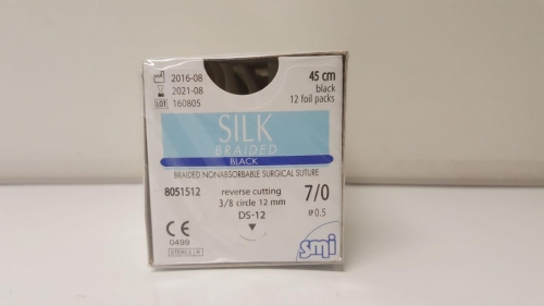 Suture Silk 7/0 Rc3/8 Ds12 45cm Black BOX 12