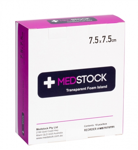 Medstock Transparent Foam Island Dressing 7.5cm X 7.5cm BOX 10